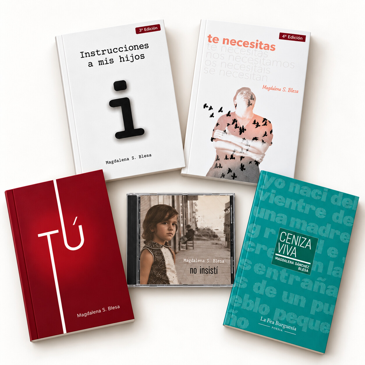 Ejemplo de cuatro libros de Magdalena y un CD de regalo